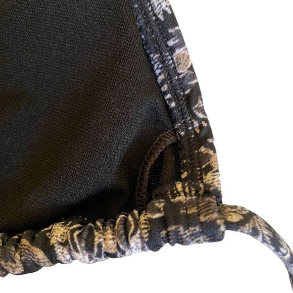 Athleta Martina Geometric Print String Triangle Bikini Top XS Black White Tan - Picture 9 of 11